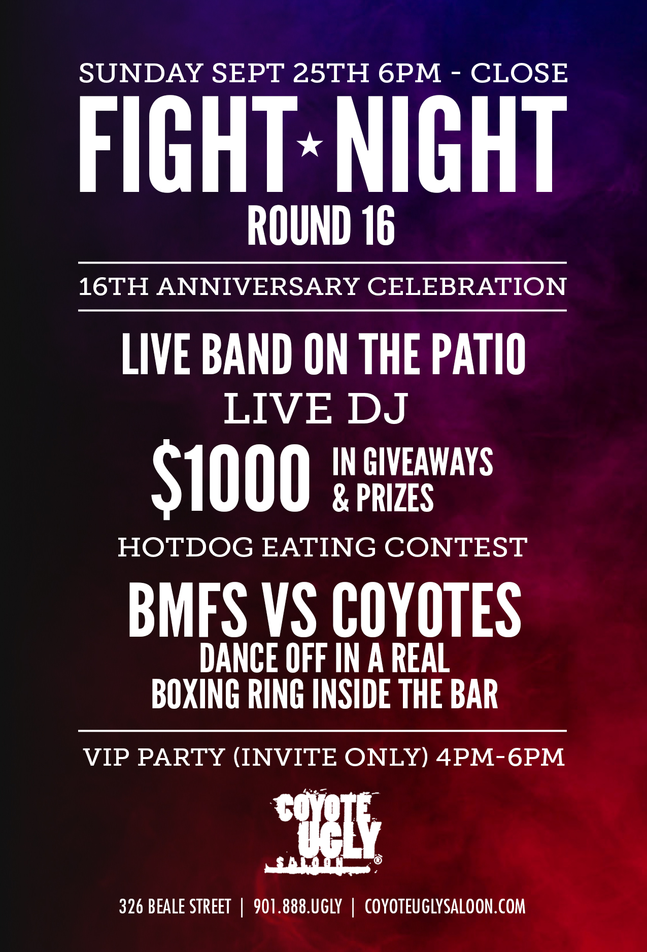 16 Year Anniversary – Fight Night in Memphis on September 25, 2022